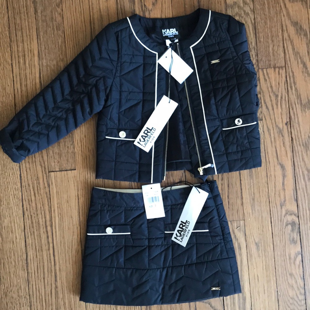 Karl Lagerfeld Kids black quilted jacket and skirt